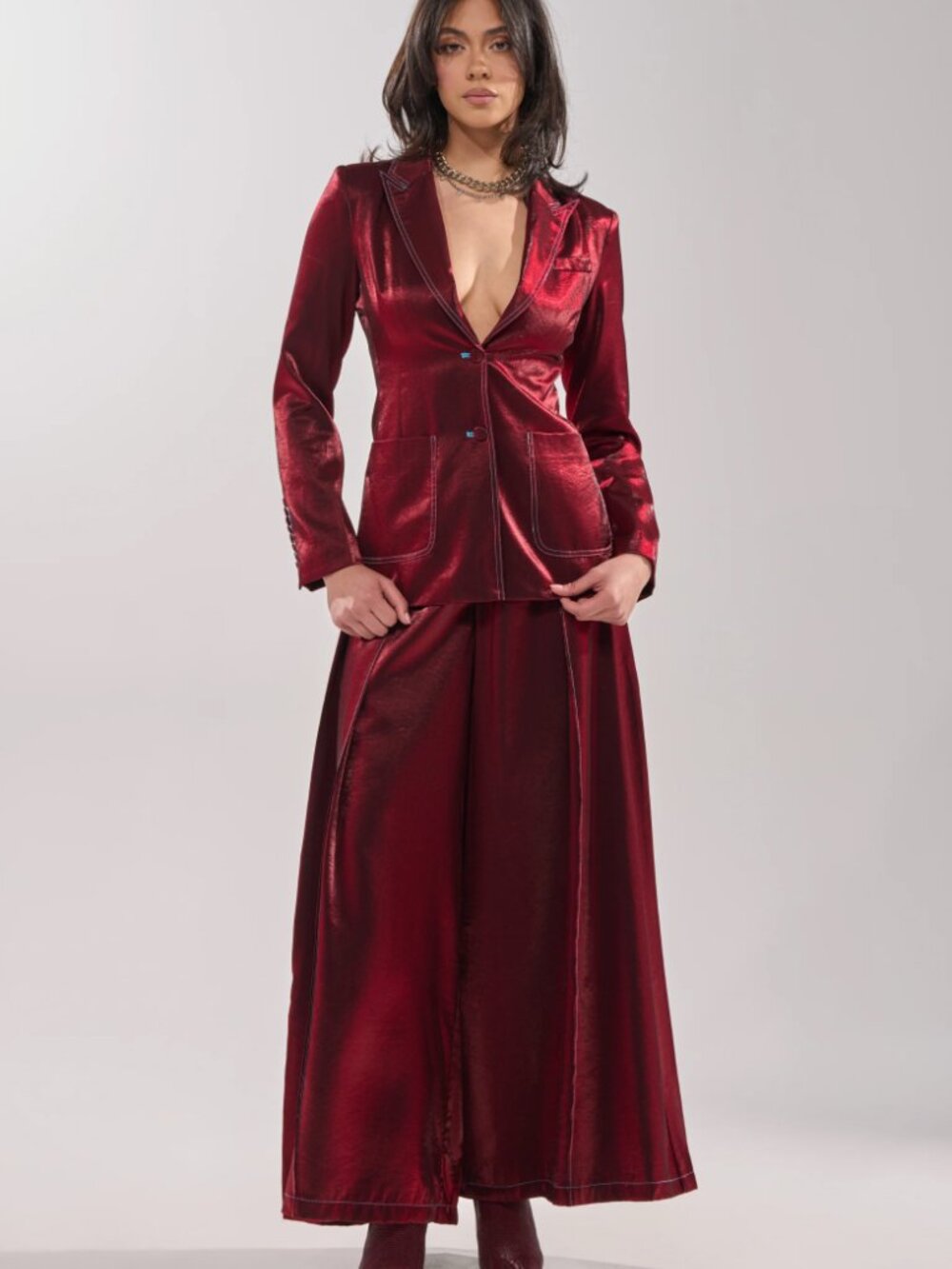 NWT AKIRA Metallic Burgundy/Turquoise Extra Wide Leg Palazzo Pants - XL - Picture 4 of 13